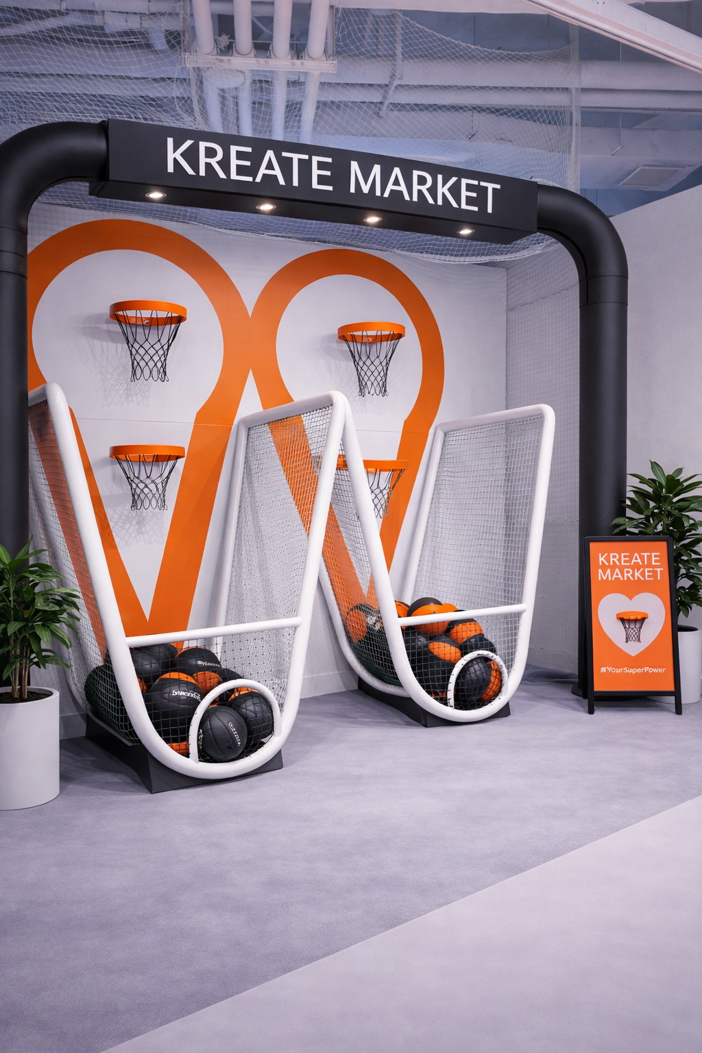 Brand activation set design — vendors, anchor brand, and open central walkway